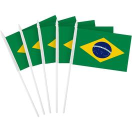 G128 - 12-Pack Handheld Brazil Flags, 4 x 6 in, 150D Polyester with Plastic Stick and Spear Tip - Assorted Colors