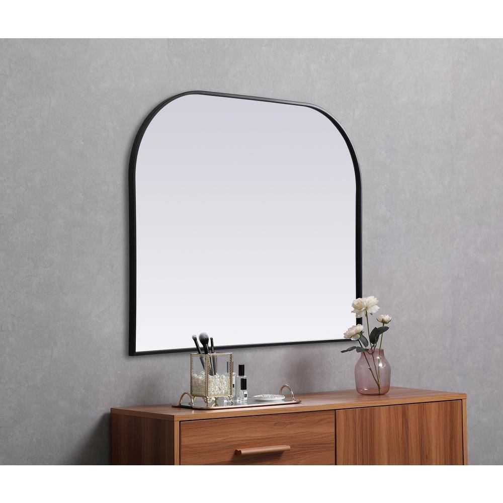 Alt View 2. Elegant Decor - Metal Frame Arch Mirror 42x34 Inch in Black - Black.