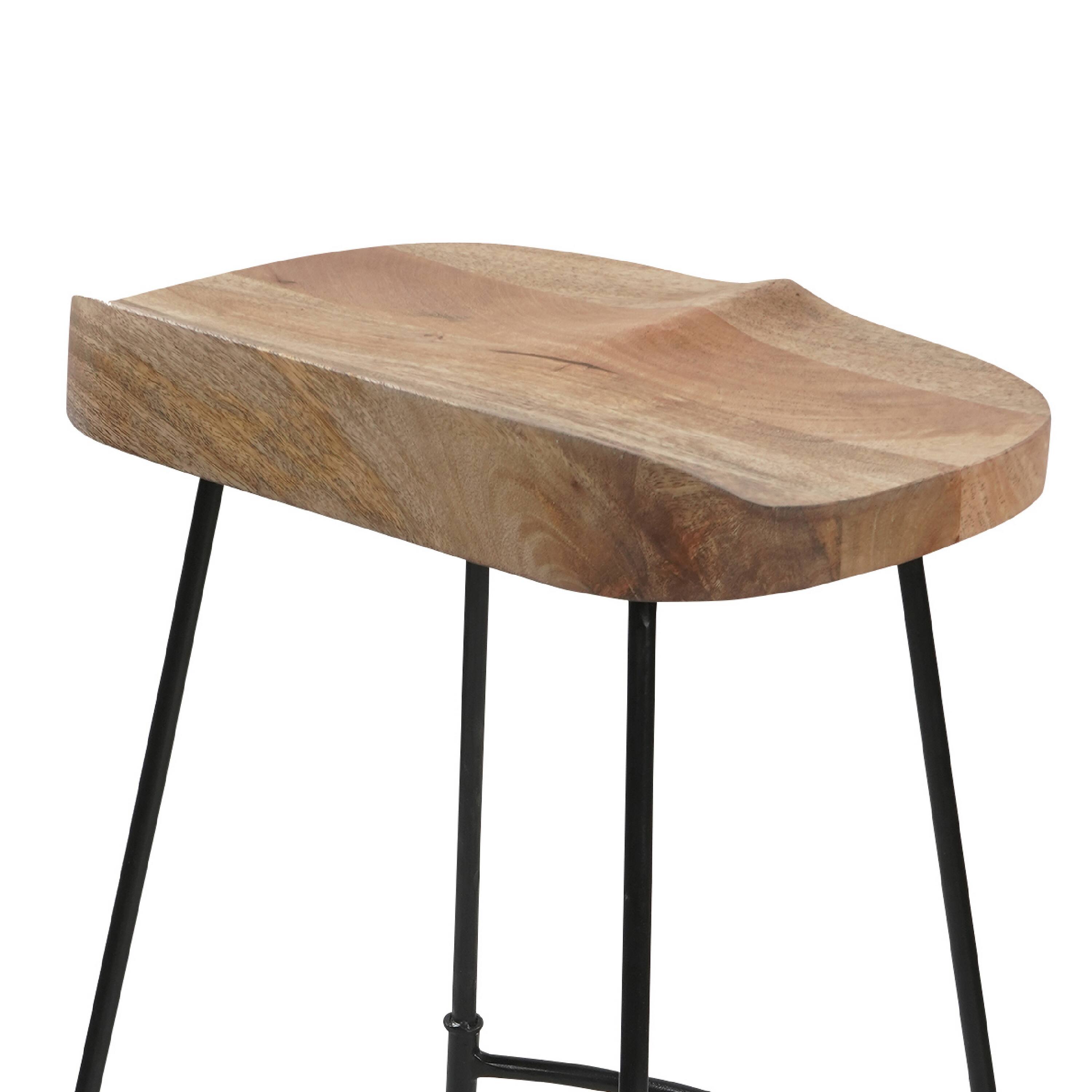 Alt View 2. Manhattan Lane - Tiva 30 Inch Handcrafted Backless Barstool, Natural Brown Mango Wood Saddle Seat, Black Metal Base - Brown, Black.
