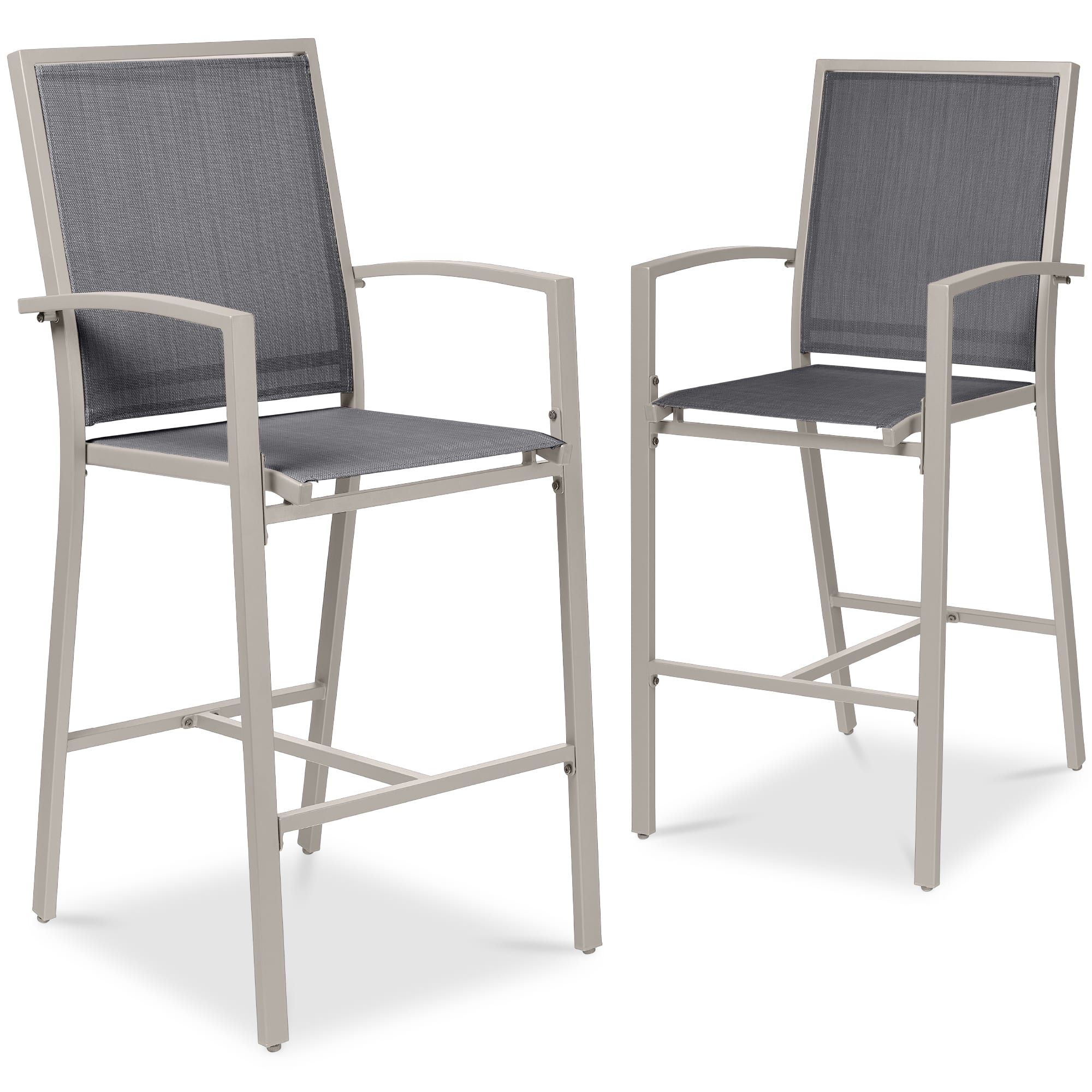 Front. Best Choice Products - Best Choice Products Outdoor Barstools Set of 2, Bar Height Patio Chairs w/ All-Weather Mesh - Taupe/Charcoal - Taupe/Charcoal.