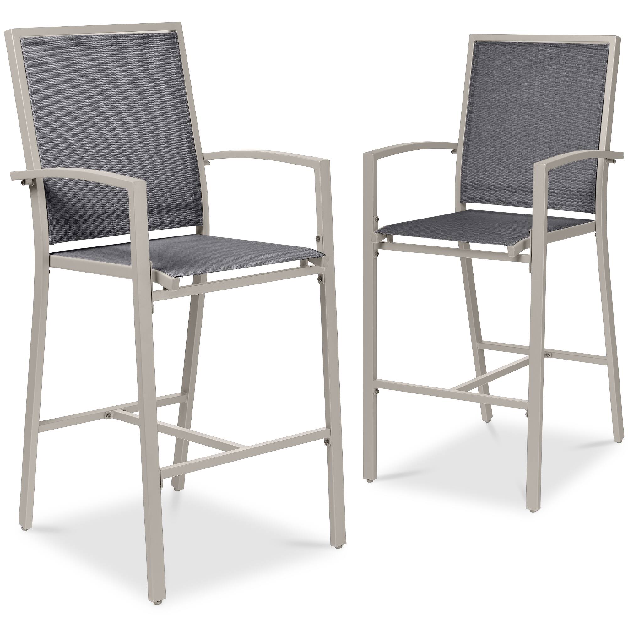Front. Best Choice Products - Best Choice Products Outdoor Barstools Set of 2, Bar Height Patio Chairs w/ All-Weather Mesh - Taupe/Charcoal - Taupe/Charcoal.