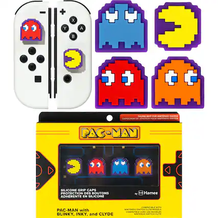 X
Y
A
B
THUMB GRIP FOR NINTENDO SWITCH
CAPUCHON DE JOYSTICK POUR NINTENDO SWITCH
PAC-MAN
SILICONE GRIP CAPS
PROTECTION DES BOUTONS ADHÉRENTE EN SILICONE
by
H Hamee
PAC-MAN with BLINKY, INKY, and CLYDE
COMPATIBLE WITH NINTENDO SWITCH LITE MODELS
COMPATIBLE AVEC LES MODÈLES NINTENDO SWITCH LITE
