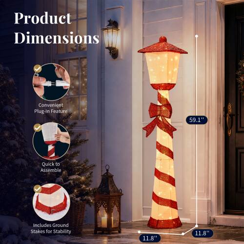 Product Dimensions

Convenient Plug-In Feature

Quick to Assemble

Includes Ground Stakes for Stability

59.1"

11.8"