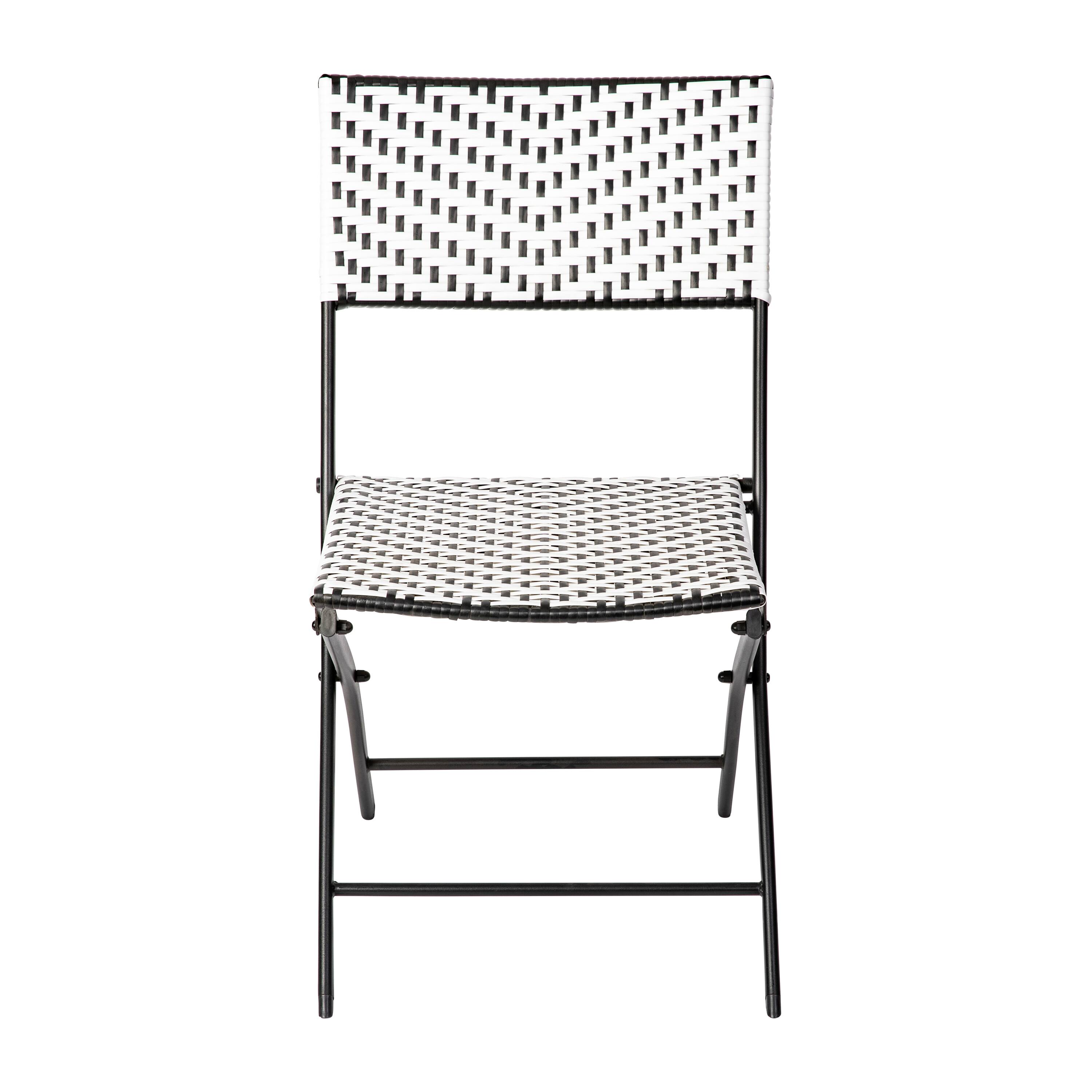 Alt View 10. Emma + Oliver - Ciel Set of Two Folding Bistro Chairs in PE Rattan with Metal Frames for Indoor and Outdoor Use - Black & White.