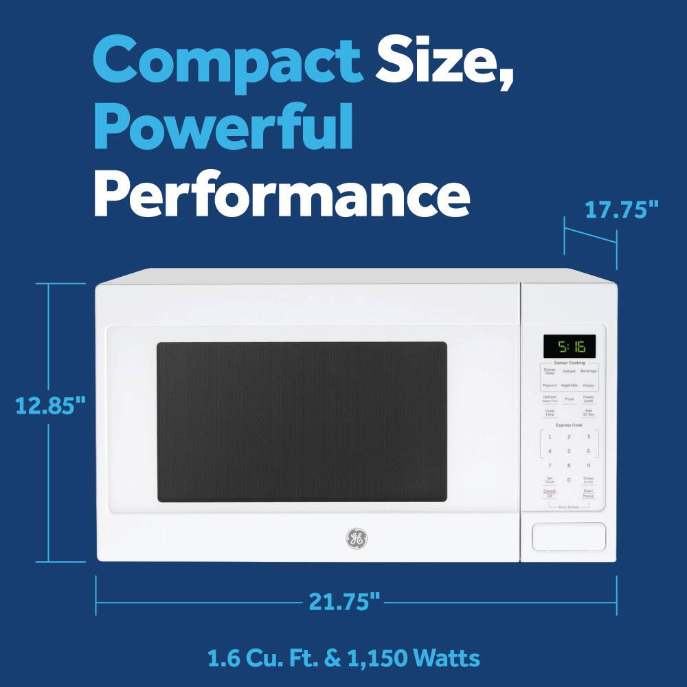 Compact Size, Powerful Performance  
17.75"  
12.85"  
21.75"  
1.6 Cu. Ft. & 1,150 Watts