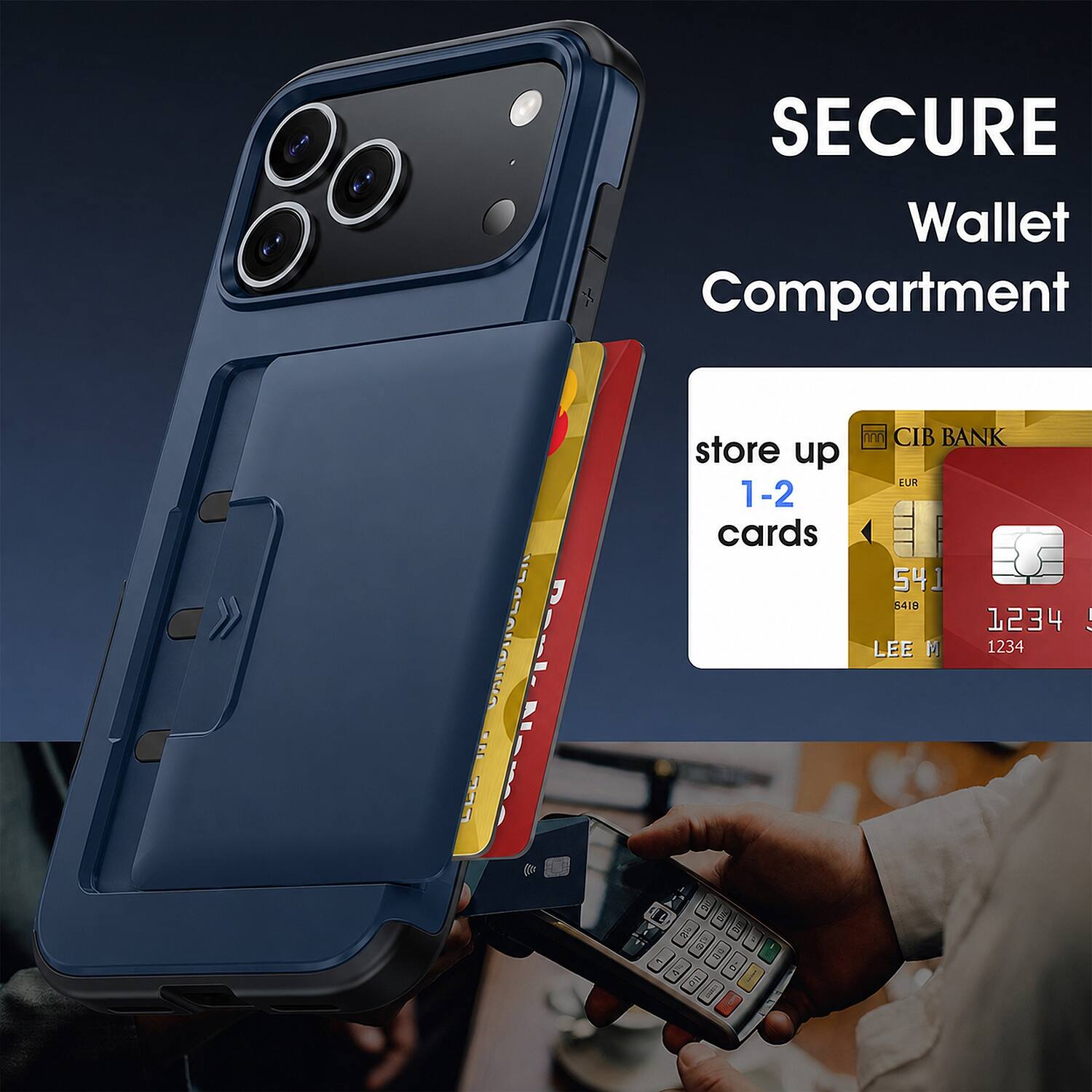 SECURE Wallet Compartment

store up 1-2 cards

CIB BANK
EUR
5418 1234
LEE M
1234