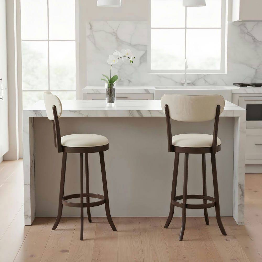 Front. Kadyn - Set of 2 30.5-Inch Swivel Barstools with Padded Seat and Backrest, Brown and Beige - Brown.