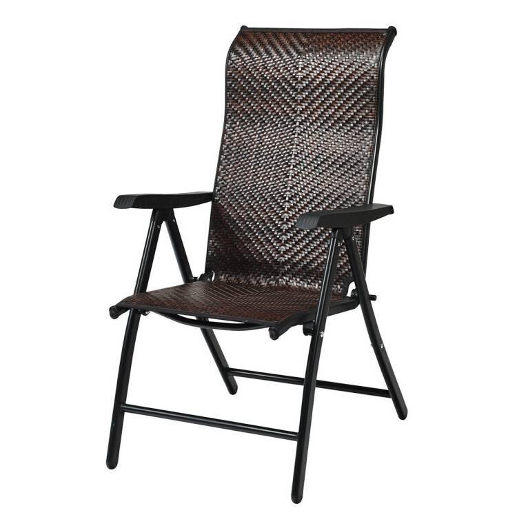 Angle. Hivvago - Outdoor Folding Steel Frame Rattan Patio Chair with Armrest in Brown - Brown.