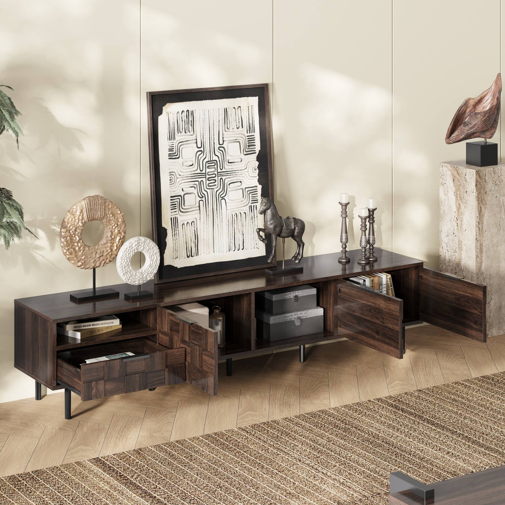 MERAVOM Mid Century Modern TV Stand for TVs Up to 85
