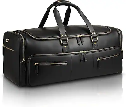 Front. Luxorro - Leather Duffel Bag For men. 30 Inch - Black.