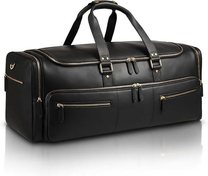 Front. Luxorro - Leather Duffel Bag For men. 30 Inch - Black.