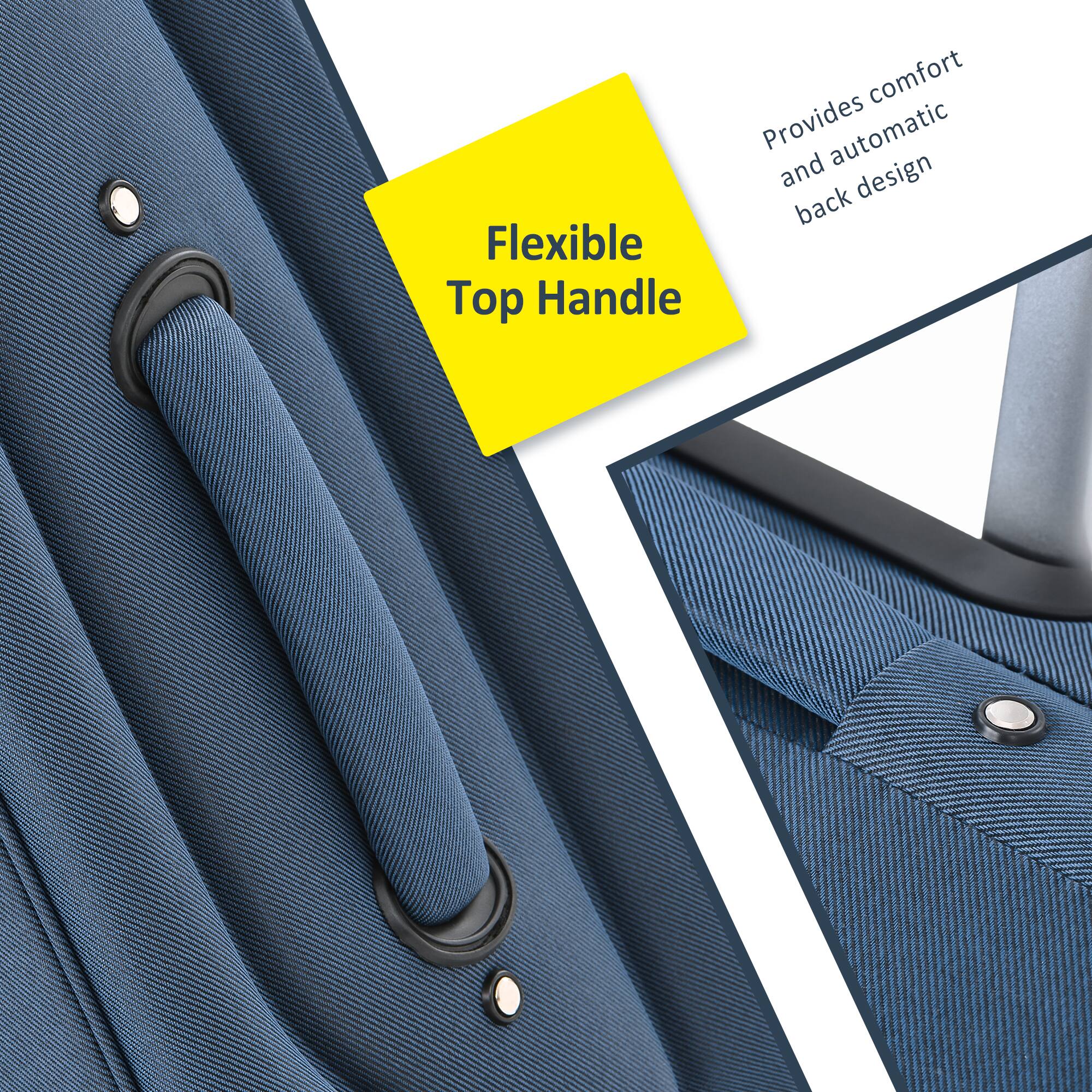 Flexible Top Handle  
Provides comfort and automatic back design
