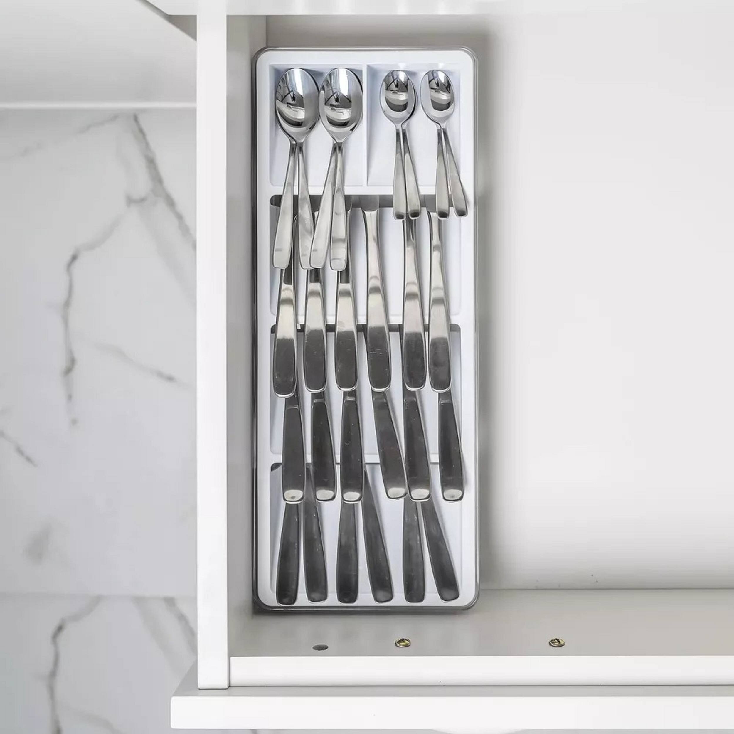 Angle. OU - OU In-Drawer Silverware & Utensils Organizer, 5 Compartments Flatware Storage - 14.75" x 5.9" - White - White.