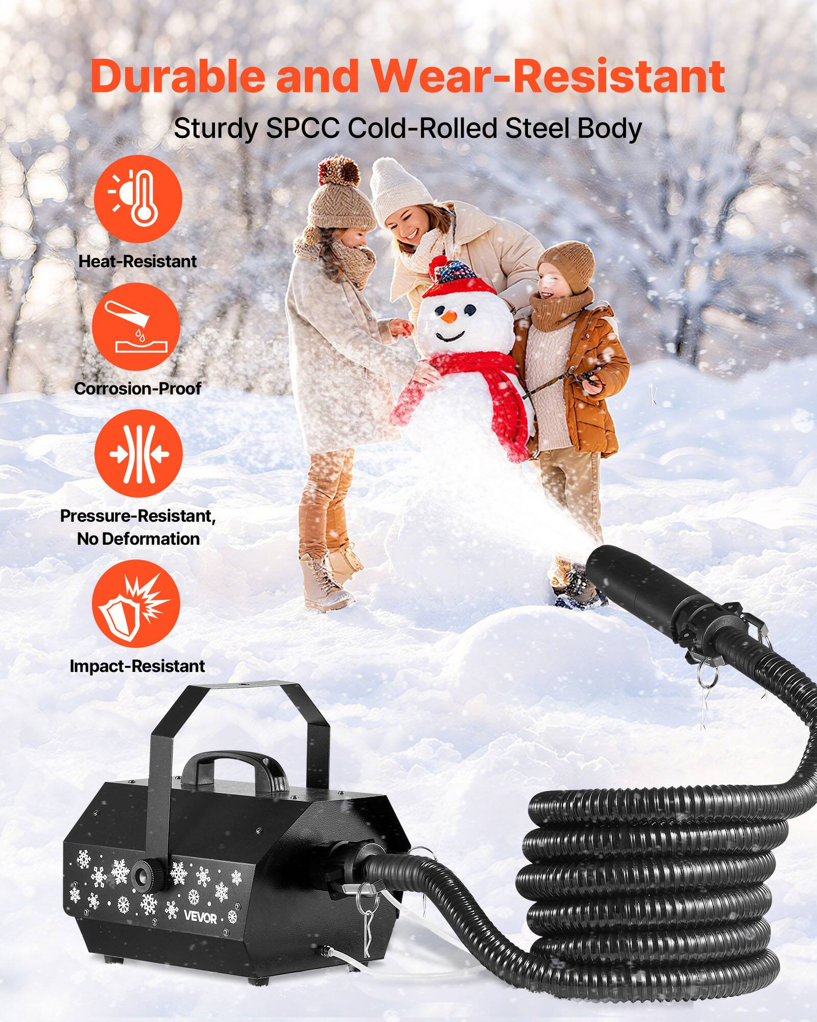 Durable and Wear-Resistant  
Sturdy SPCC Cold-Rolled Steel Body  
Heat-Resistant  
Corrosion-Proof  
Pressure-Resistant, No Deformation  
Impact-Resistant  
VEVOR