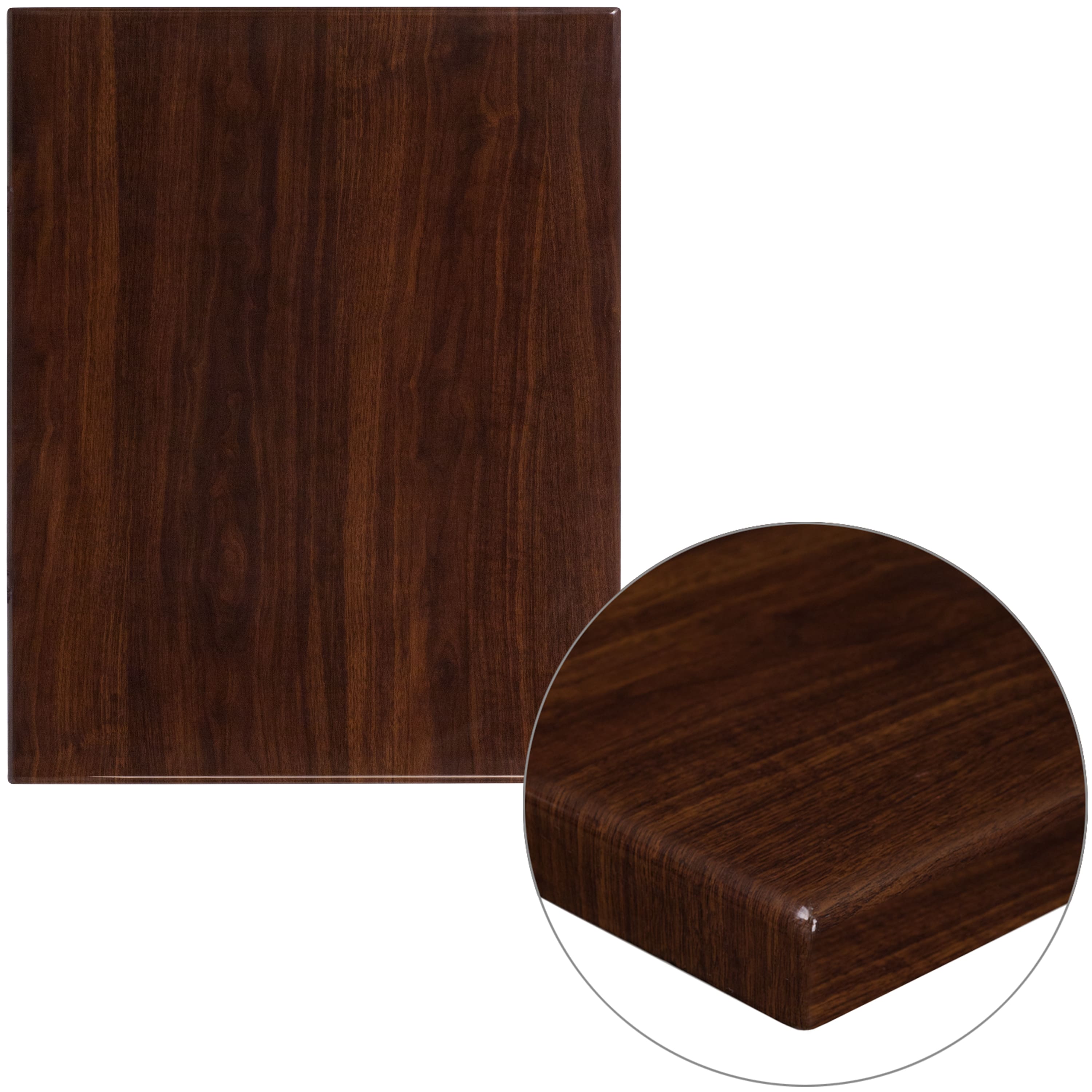 Emma + Oliver - 24"x30" High-Gloss Resin Table Top with 2" Thick Drop-Lip - Walnut