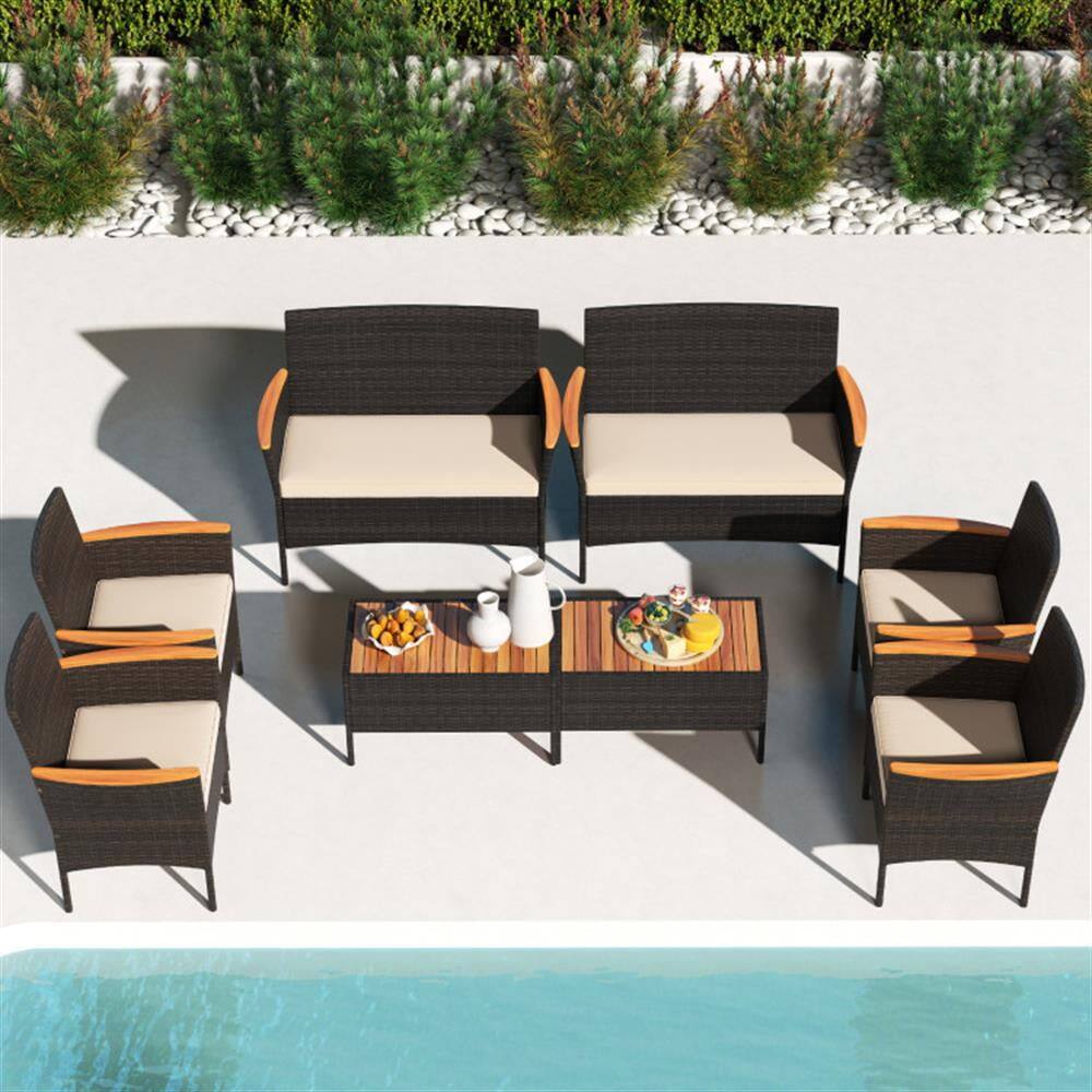 Alt View 4. Kadyn - Patio Furniture Sets,Outdoor & Patio Furniture Sets,4 Piece Patio Wicker Sofa Set 2 Rattan Chairs and Loveseat - Brown.