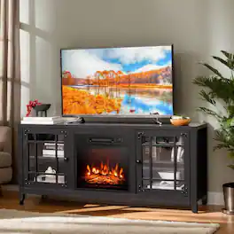 Kadyn - Entertainment Centers,TV Stands,58 Inch Fireplace TV Stand with Adjustable Shelves for TVs up to 65 Inch - Black