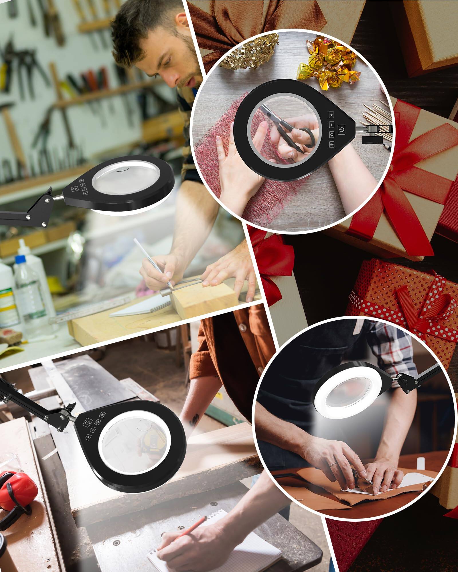 Alt View 6. TECH SAFARI - Lighted Magnifying Glass With Light Dimmable Magnifier Lamp Adjustable Level Brightness And Color Desktop - White.