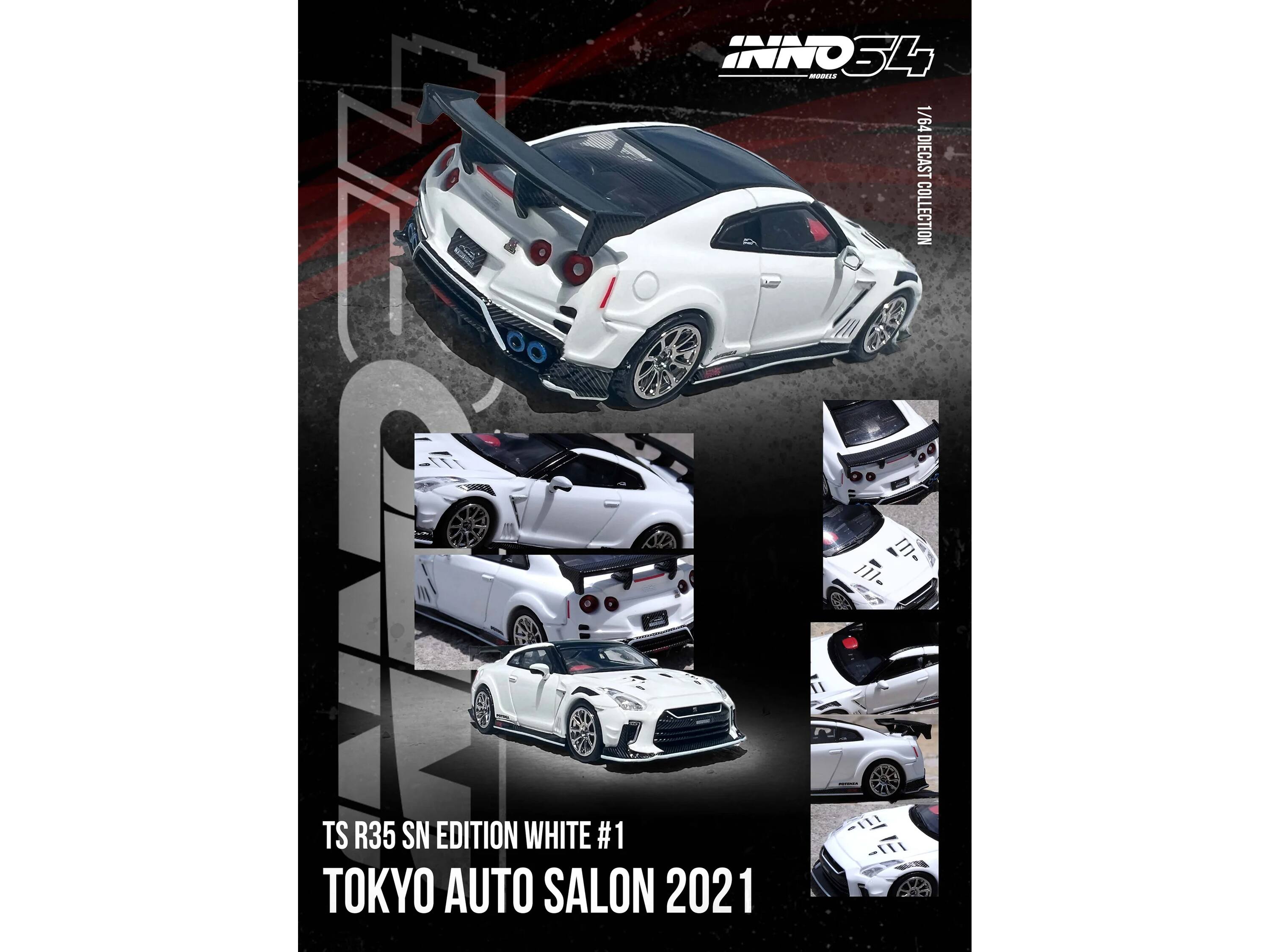 INNO34  
1/64 DIECAST COLLECTION  

TS R35 SN EDITION WHITE #1  
TOKYO AUTO SALON 2021