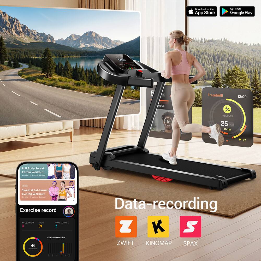 Download on the App Store  
GET IT ON Google Play

Treadmill  
12:00  
98% OVER  
25 KM  
11-13x  
77

Full Body Sweat Cardio Workout  
Sweat & Fat-burning Cycling Workout

Exercise record  
NO EQUIPMENT 3  
TREAD 39  
CYCLE ELLIPTICAL 2

Exercise statistics  
44 Data-recording

Data-recording  
ZWIFT  
KINOMAP  
SPAX