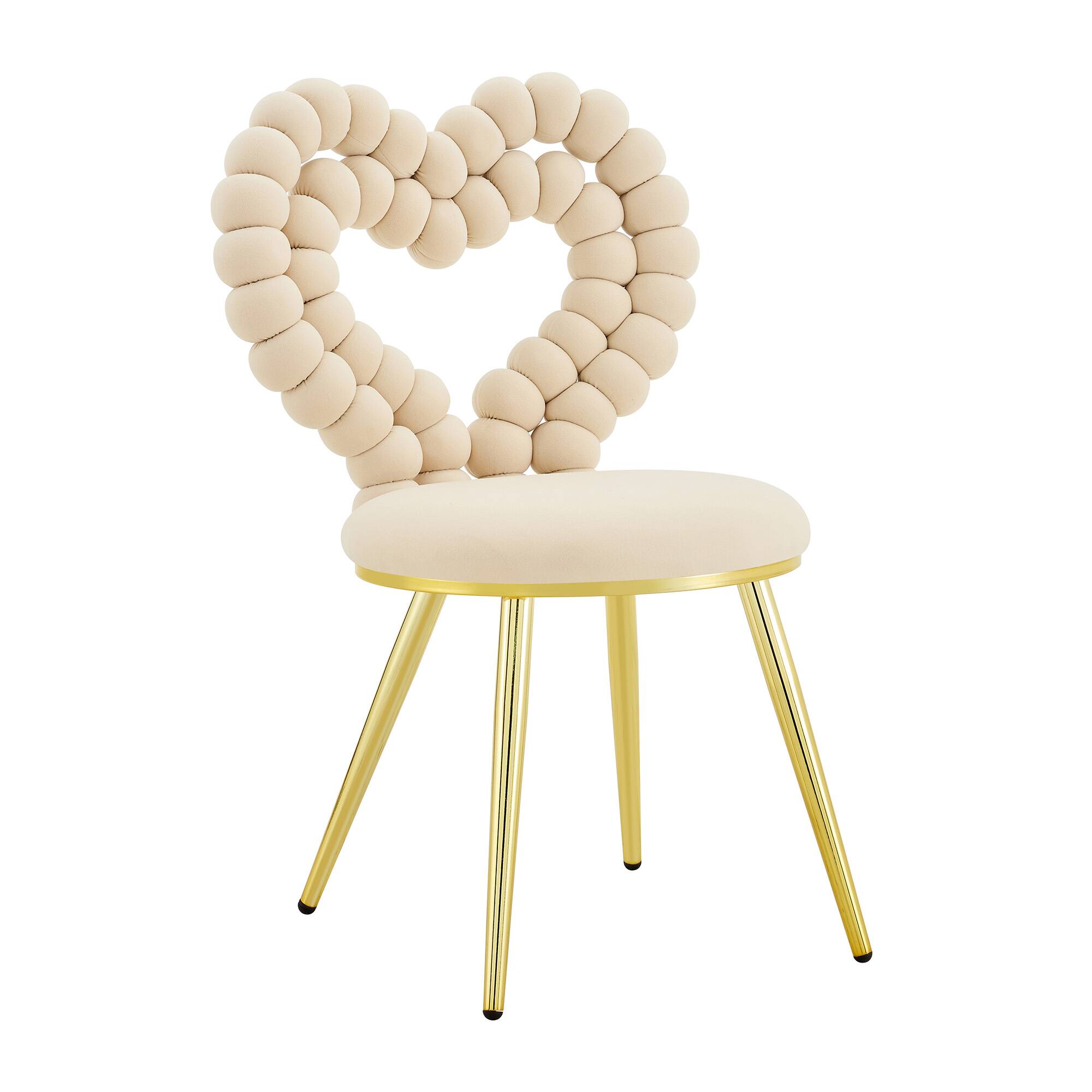 Alt View 7. Loheer - Loheer Heart Accent Chair, Bubble Tufted Velvet Dining Chair with Gold Metal Frame, Cute Vanity Seating, 2 ft - Beige,Gold.