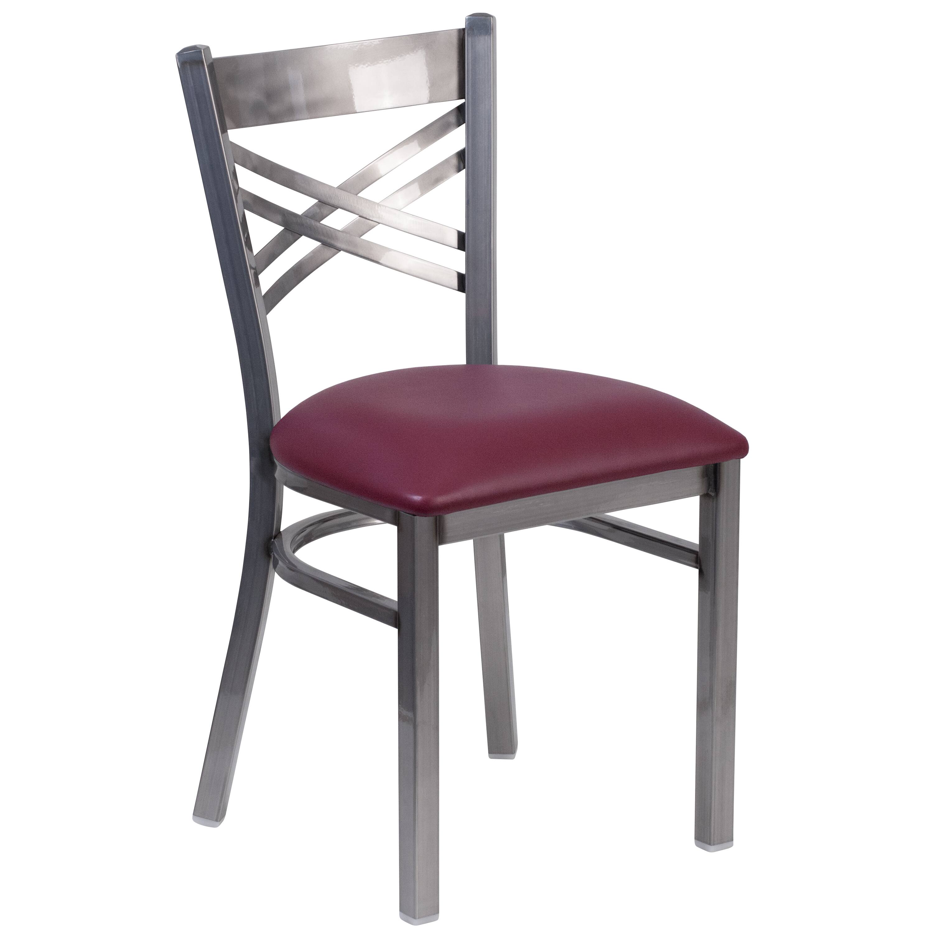 Alt View 7. Emma + Oliver - 2 Pack Clear Coated "X" Back Metal Restaurant Chair - Burgundy Vinyl Seat/Clear Coated Metal Frame.