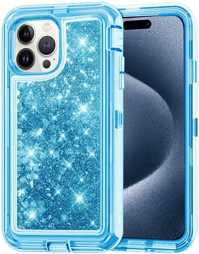 Front. Entronix - Entronix iPhone 15 Pro Max Case - Stylish Liquid Glitter with Triple-Layer Heavy Duty Protection - Blue.