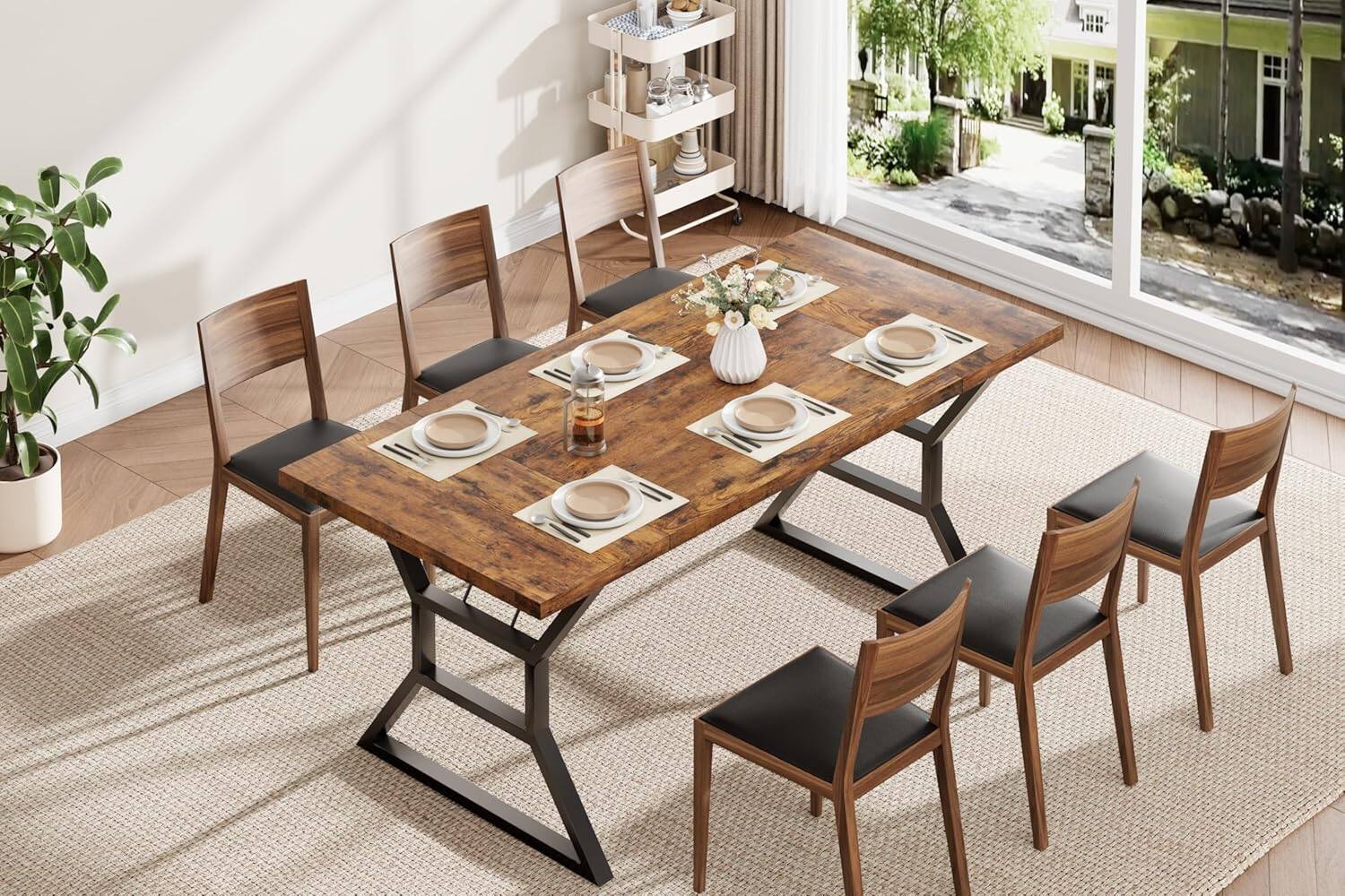 Alt View 5. Jojoka - Kitchen Table 70.9 inch Long Dining Table for 6 Industrial Dinner Table for Dining Room, Home Office, Living Room - Brown.