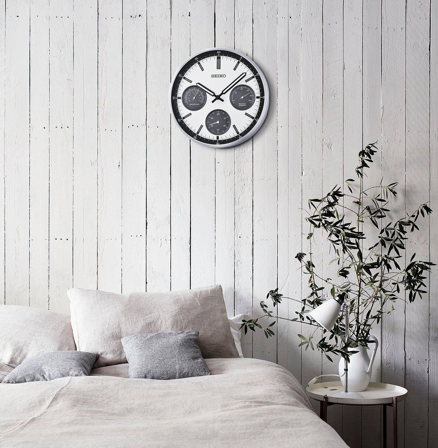 Left. Seiko - Seiko 13" Shelby Wall Clock, Silver - Silver.