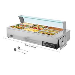 VEVOR - Commercial Food Warmer, 1500W Electric Stainless Steel Steam Food Warmer with Glass Cover, 9-Pan Countertop Buffet Bain - Silver