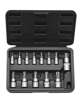 VEVOR - Torx Bit Socket Set, 13-Piece Star T8 - T60 Set, S2 Alloy Steel and Cr-V Steel, 1/4 in, 3/8 in, and 1/2 in Drives - Black