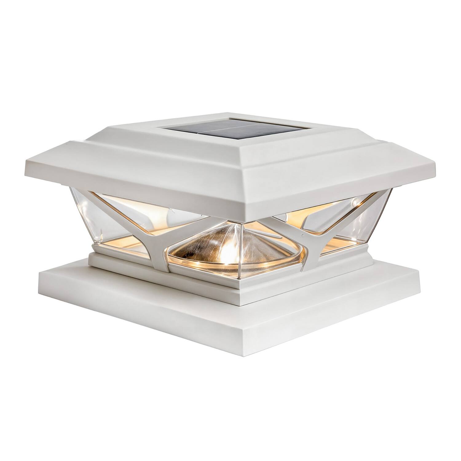 Alt View 5. Home Zone Security - Crown-Style Solar-Powered LED Post Cap Light, Adjustable Color Temperature, 4 Pack - White.