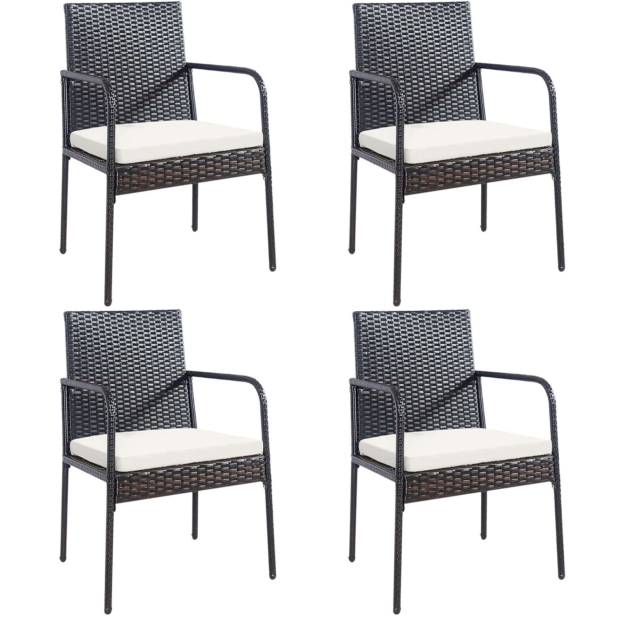 Costway - 4PCS Patio Wicker Rattan Dining Chairs Cushioned Seats Armrest Garden - Mixed Brown,Off White price history on PriceWatchPro