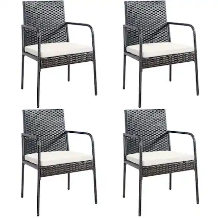 Front. Costway - Costway 4PCS Patio Wicker Rattan Dining Chairs Cushioned Seats Armrest Garden - Mixed Brown,Off White.
