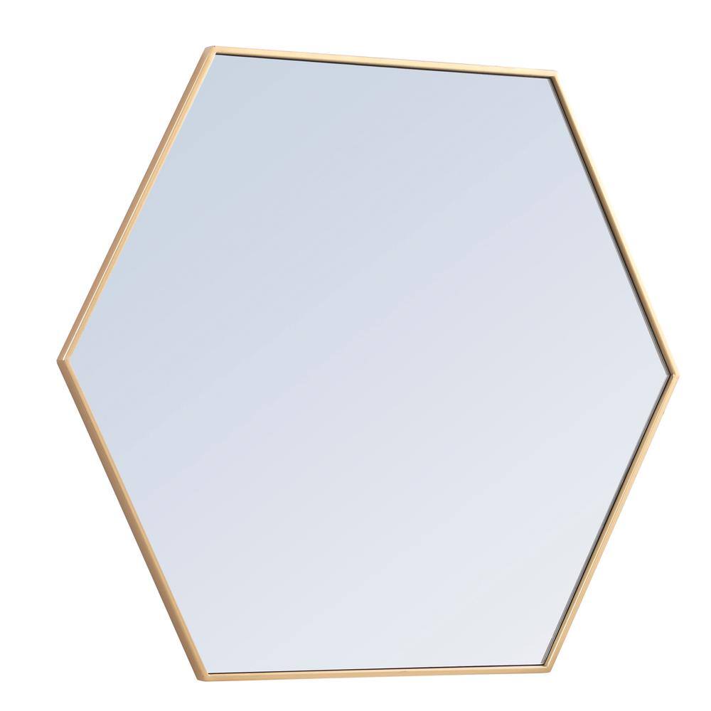 Left. Elegant Decor - Metal frame hexagon mirror 41 inch in Brass - Brass.