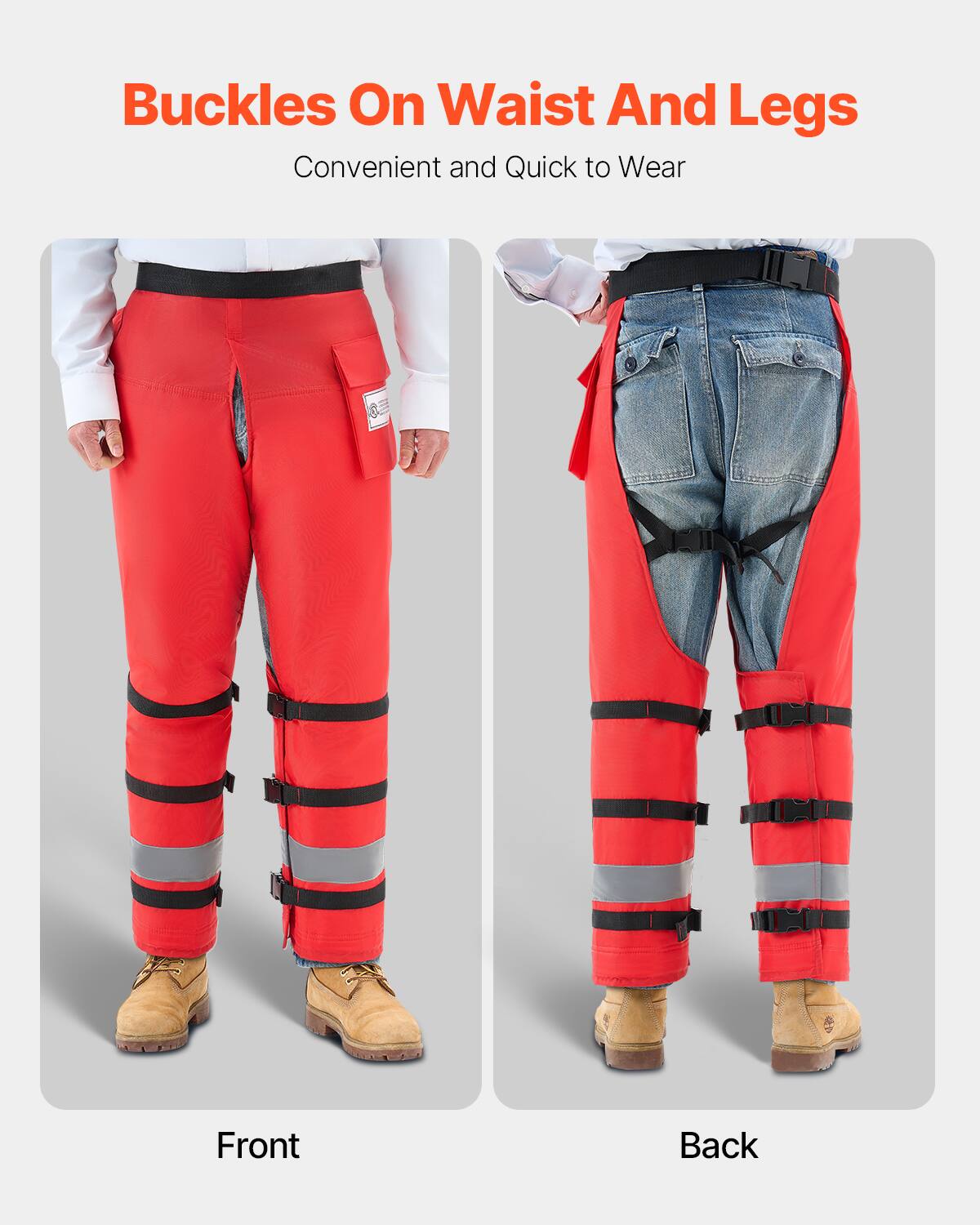 Buckles On Waist And Legs  
Convenient and Quick to Wear  

Front  

Back