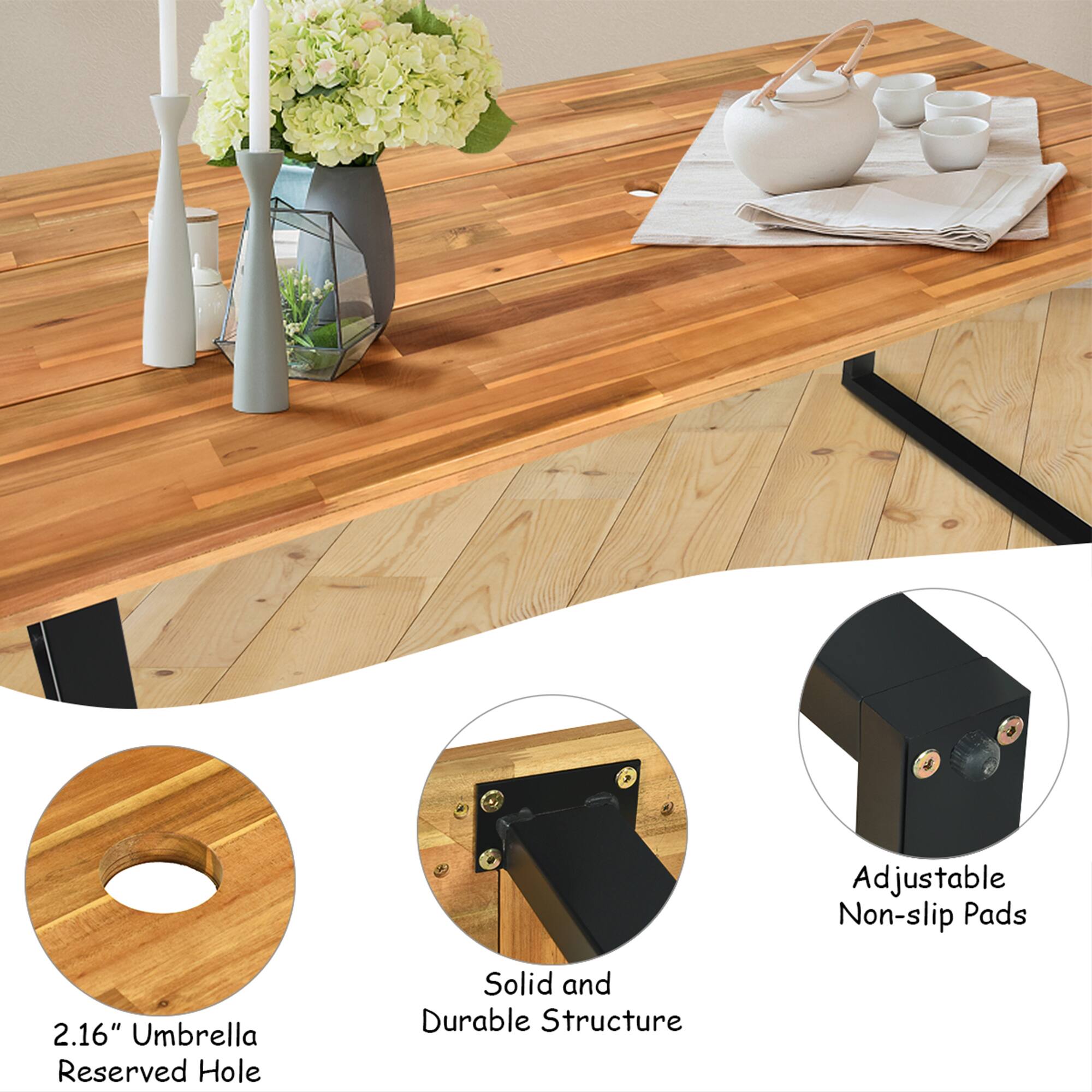 Adjustable Non-slip Pads  
2.16" Umbrella Reserved Hole  
Solid and Durable Structure