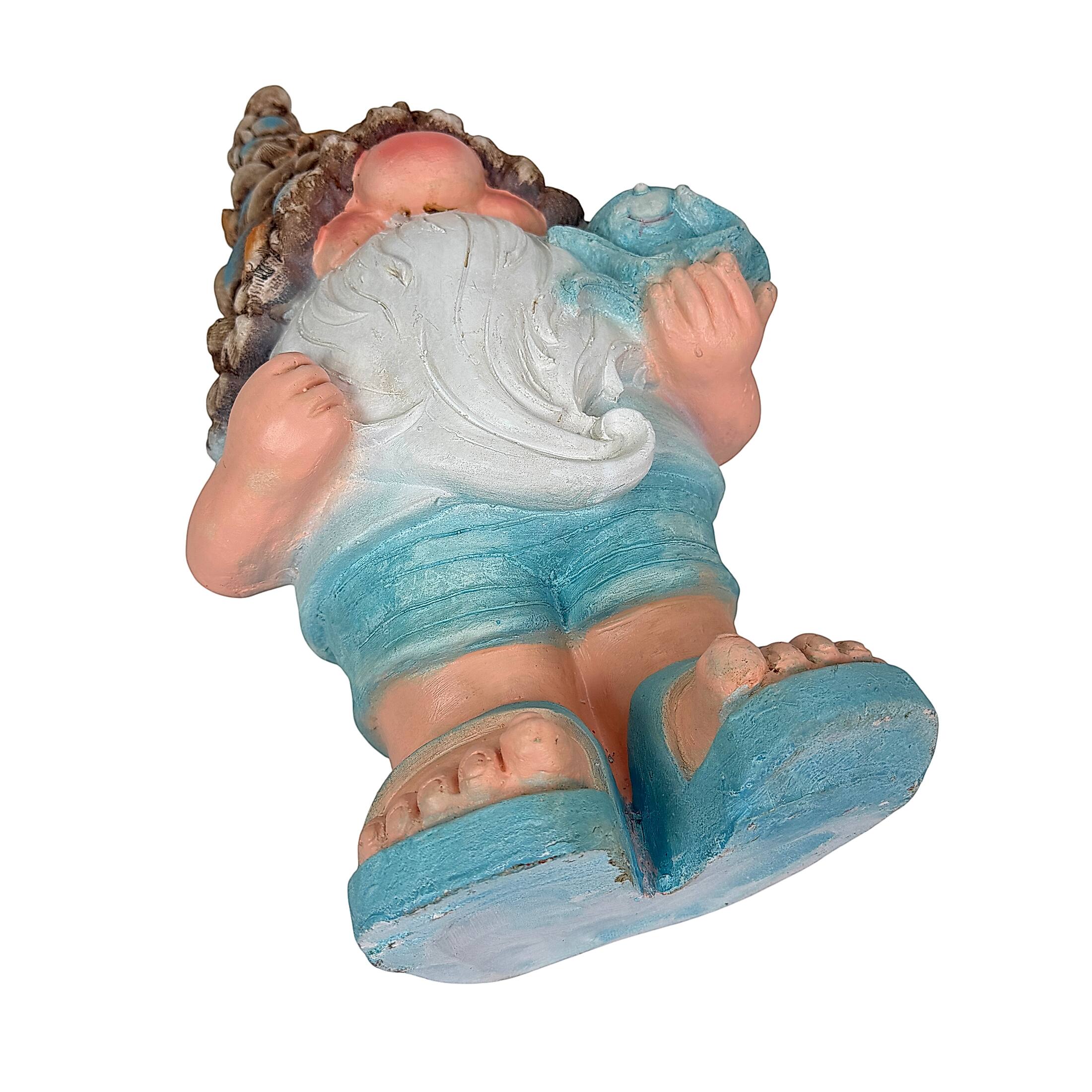 Alt View 2. Fancy That - Coastal Gnome Garden Statue with Octopus Shell Hat 22 Inch Magnesium Oxide Aqua - Aqua.