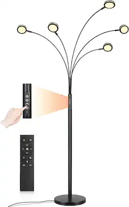Nordic Hygge - LED Arc Floor Lamp with Remote, 2250LM Dimmable Floor Lamp with Timer, Adjustable Colors, Brightness & 5 Adjustable Arm - Black