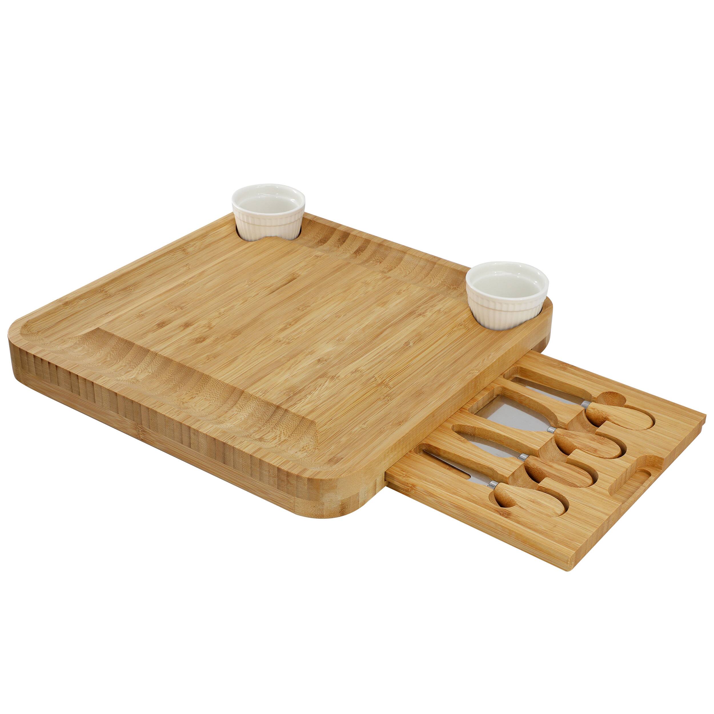Alt View 2. MegaChef - MegaChef Bamboo Charcuterie Cheese Board Set with Ramekins and Slide Out Cutlery Drawer - Brown.