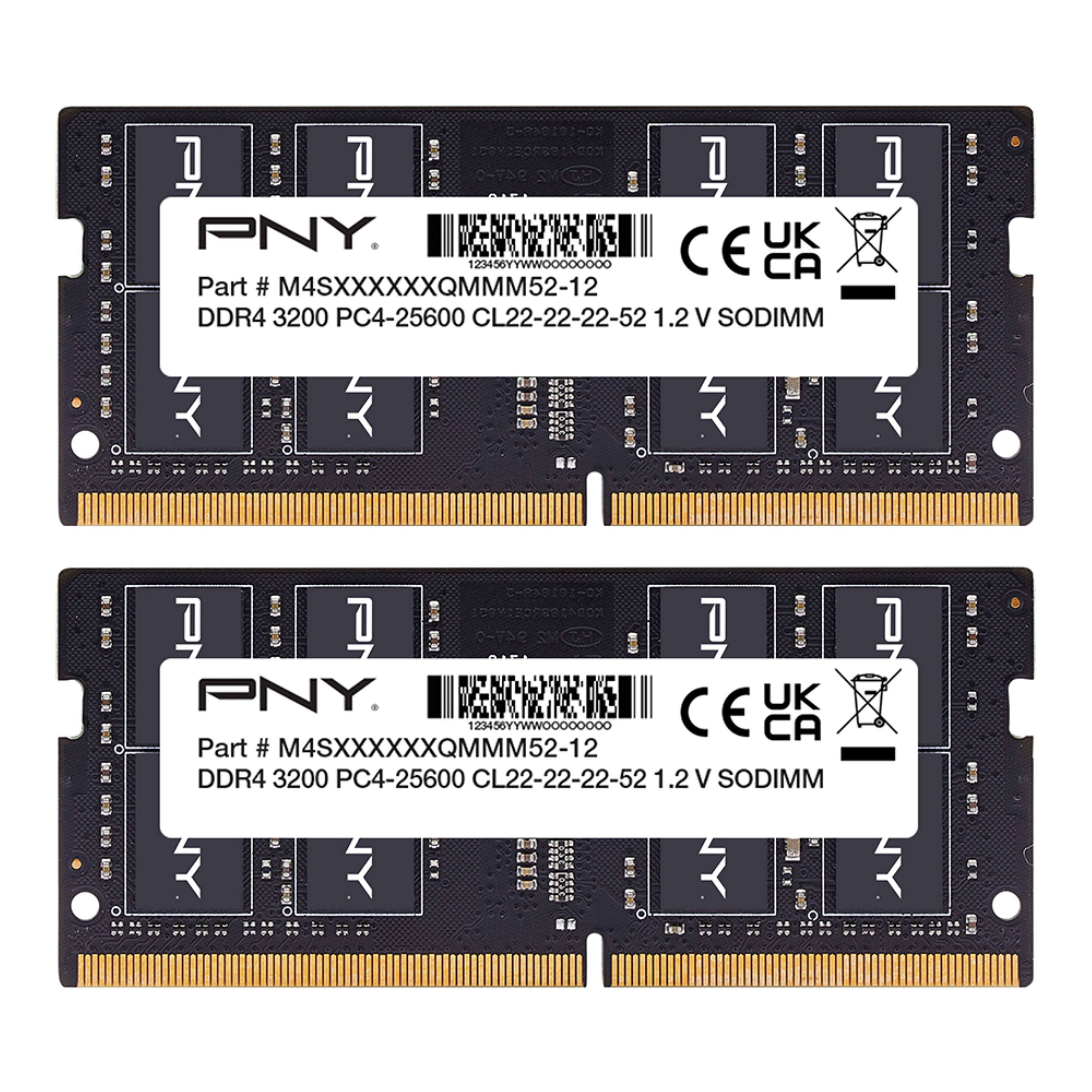 Front. PNY - Performance 32GB (2x16GB) 3200MHz DDR4 DRAM CL22 So-DIMM Notebook/Laptop Memory Kit - Black.