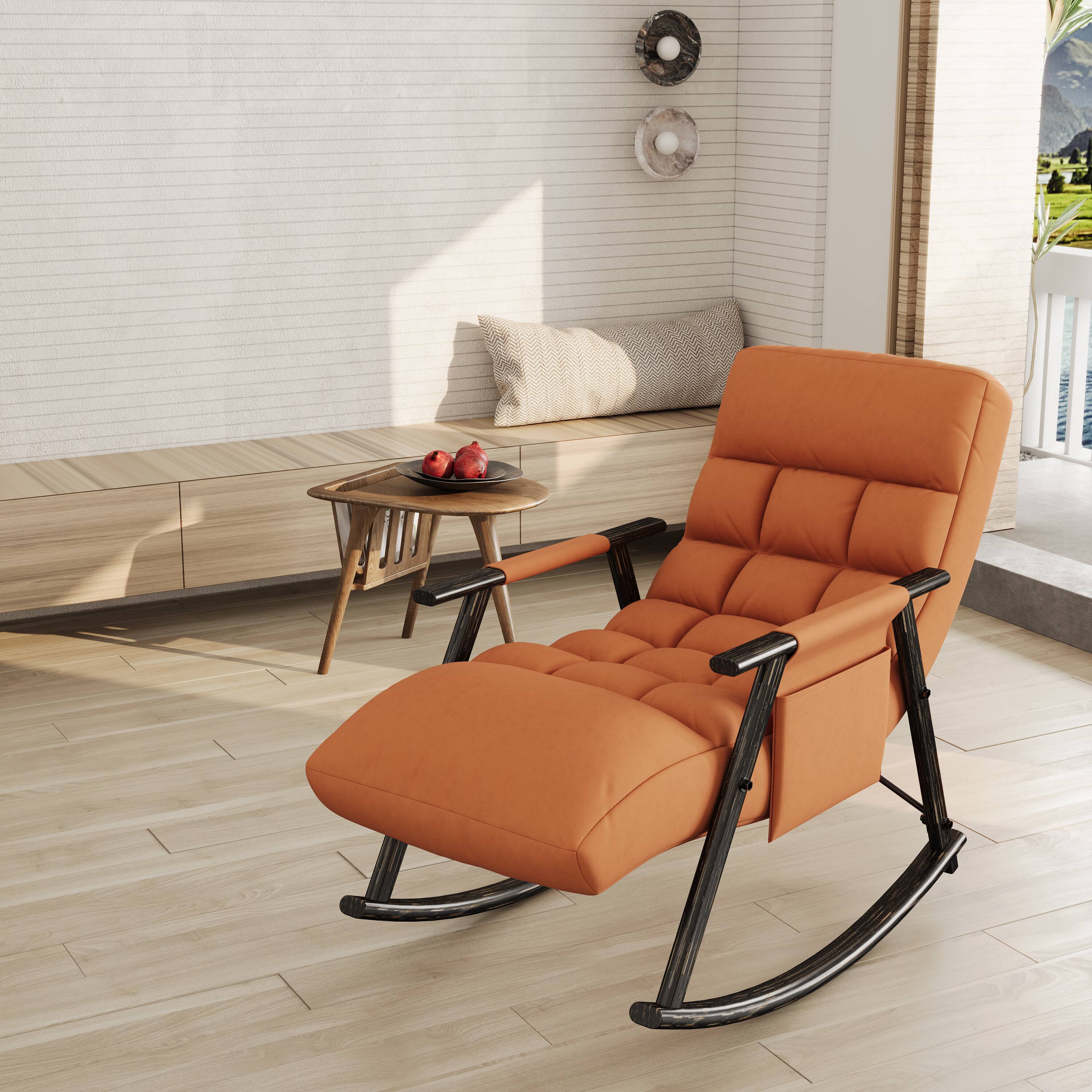 Front. TinyHomie - Casual folding rocking chair upholstered - Orange.