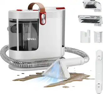WHALL - Portable Carpet Cleaner, wide path tool & self-cleaning, removes pet stains on home carpets, upholstery, car seats - White