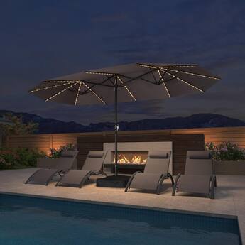 best patio table umbrellas with lights AreShark 15FT Umbrella Solar Lights, Double Sided Outdoor with Crank, Large Rectangular Market Umbrella for Porch, Lawn, Pool, Backyard, Navy : Patio, Lawn & Garden You dont need to close your patio umbrella the moment the Sun goes down Double-Sided Patio Umbrella with LED