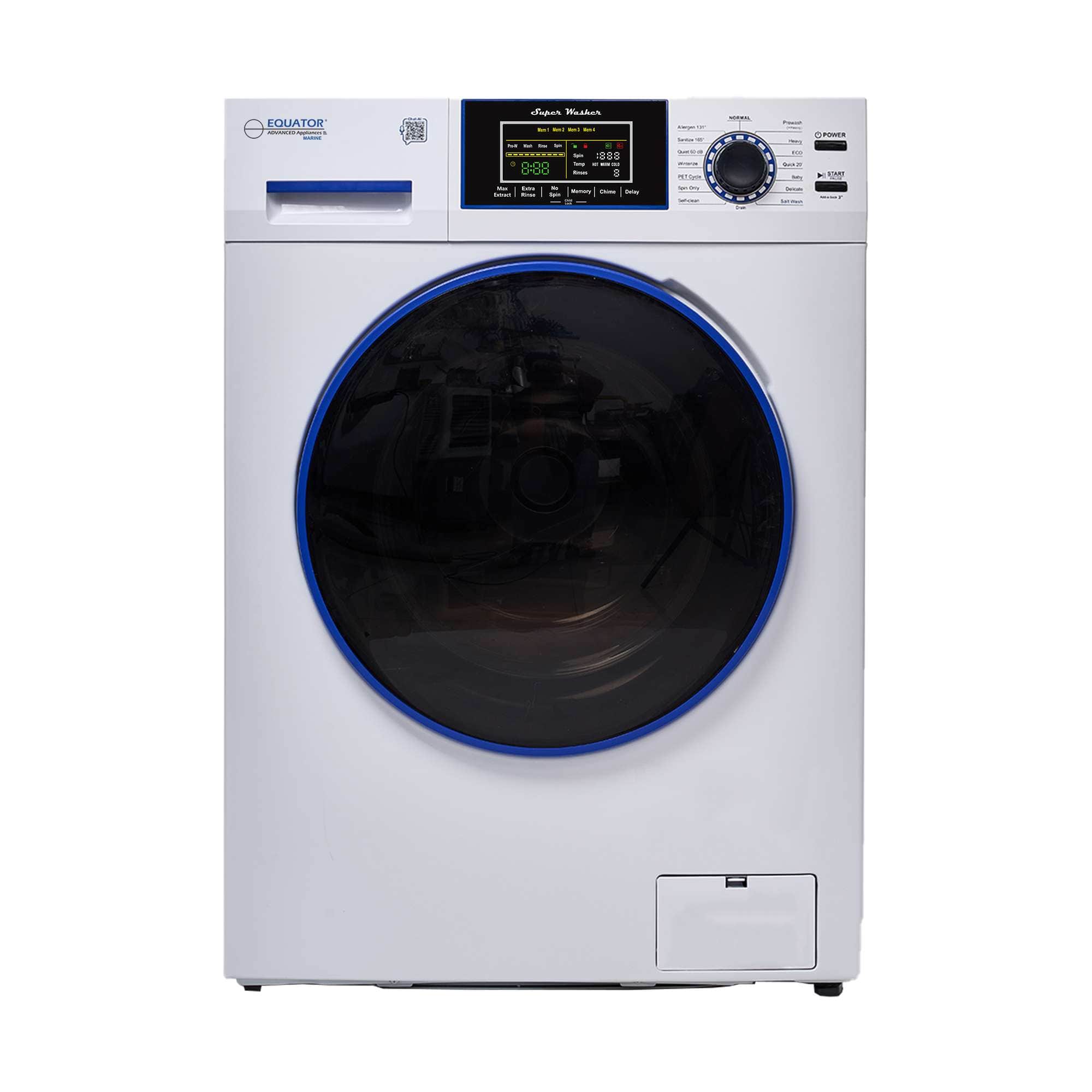 Equator - EW 828 Marine Compact Washer ANTI CORROSION 1.62 cf/15 lbs. 1400 RPM Salt Wash Sanitize 110V - White