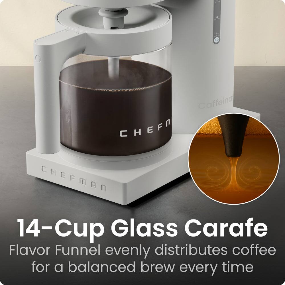 Caffeina CHEFM CHEFMAN 14-Cup Glass Carafe Flavor Funnel evenly distributes coffee for a balanced brew every time