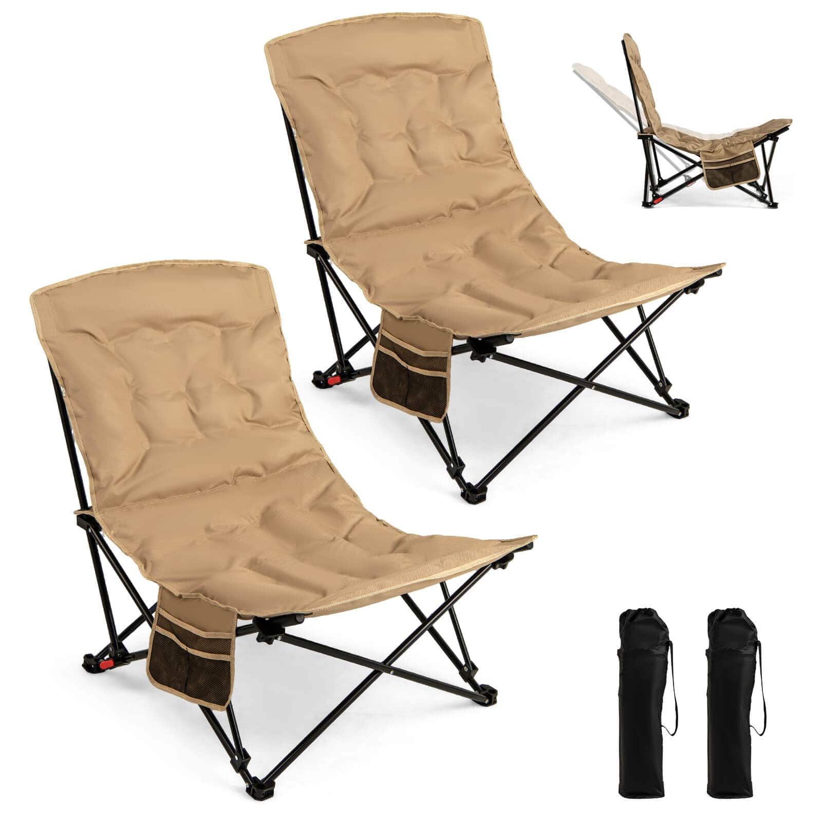 Costway - 2 PCS Portable Folding Camping Chair with 500 LBS Support Side Pocket and Carry Bag - Khaki price history on PriceWatchPro