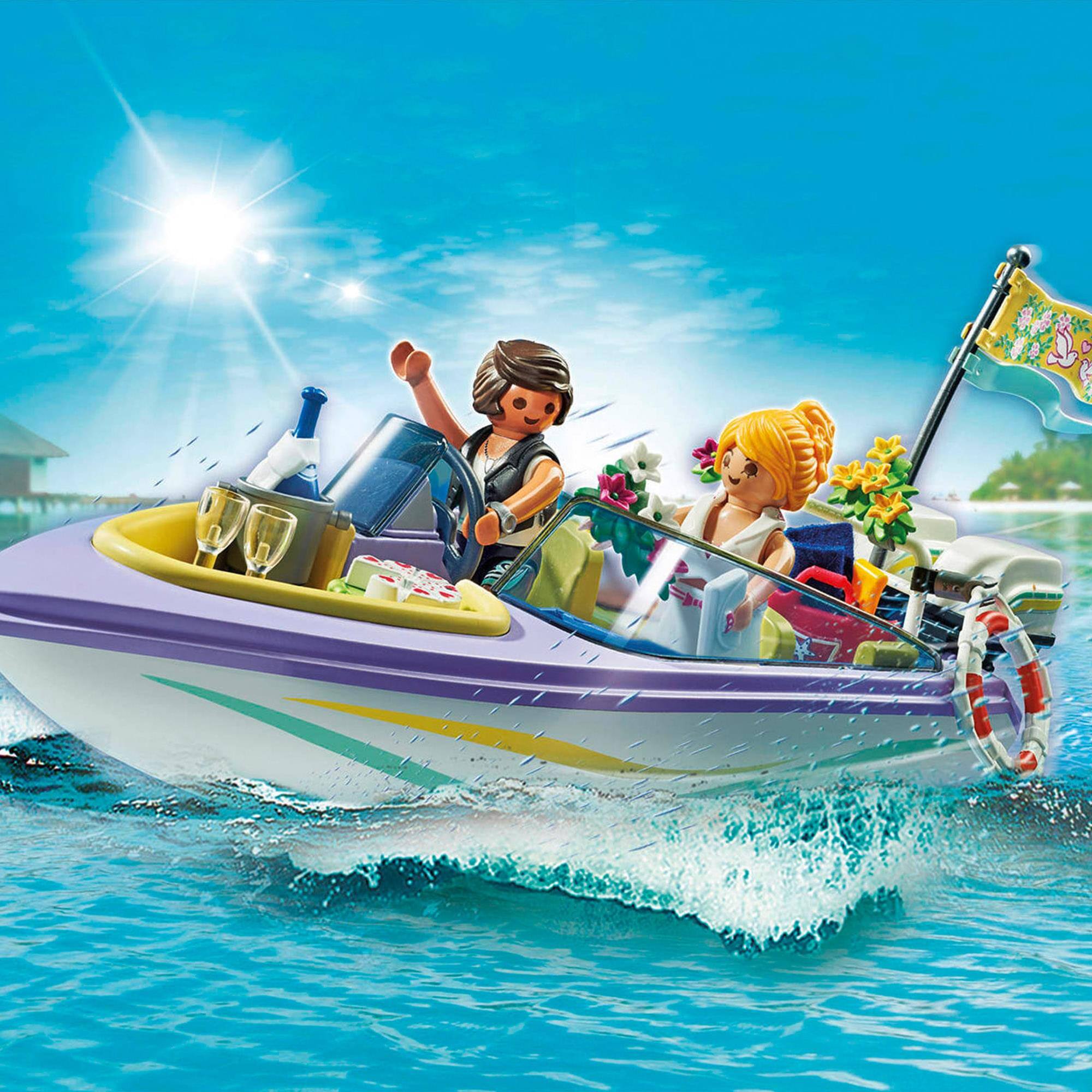 Alt View 2. Playmobil - Playmobil 71366 Honeymoon Speedboat Trip 68 Piece Building Set - Multi-Colored.