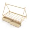 Costway - Twin Size Wooden House Bed with 2 Drawers Roof Storage for Boys & Girls - Natural
