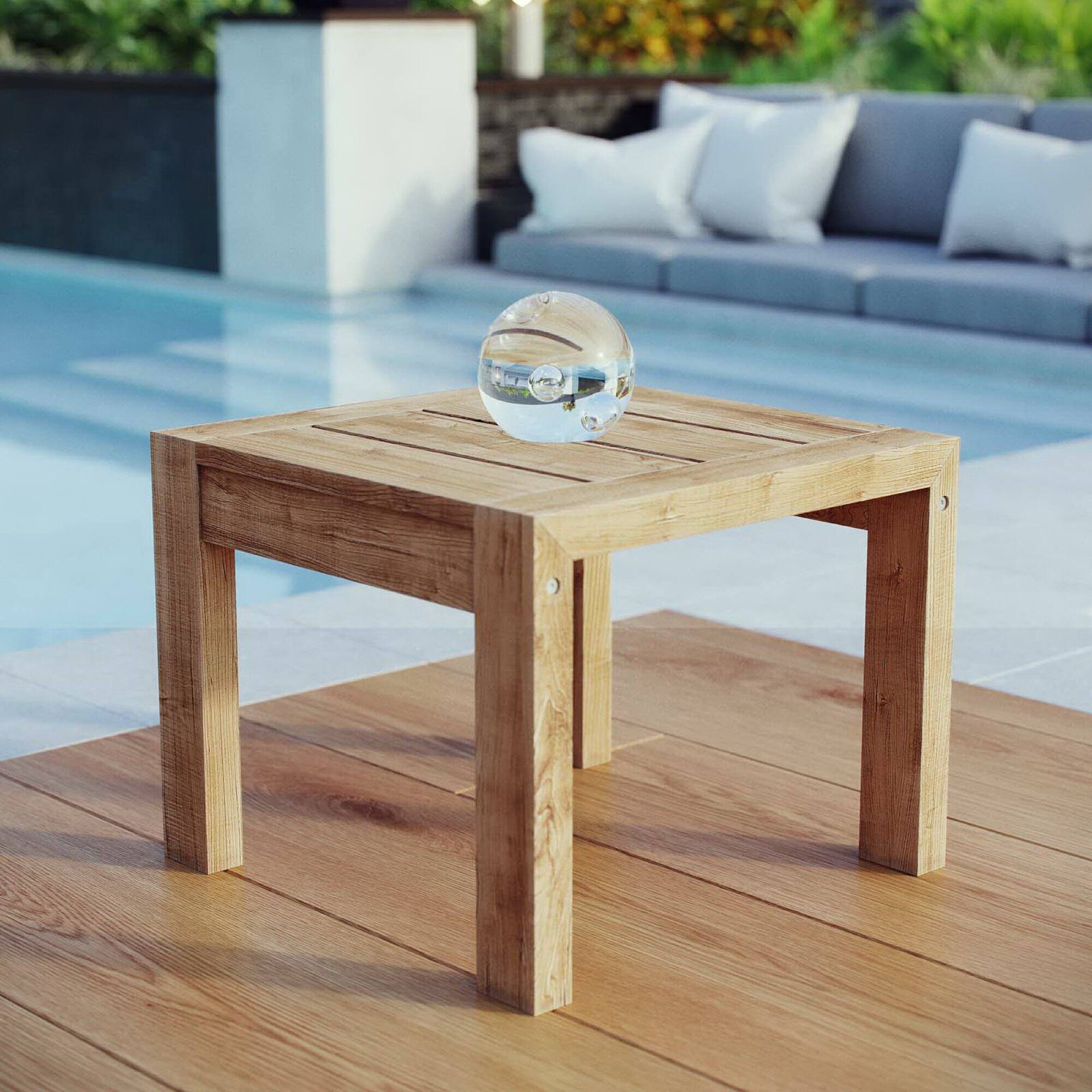 Front. Modway - Upland Outdoor Patio Wood Side Table by Modway - Natural.